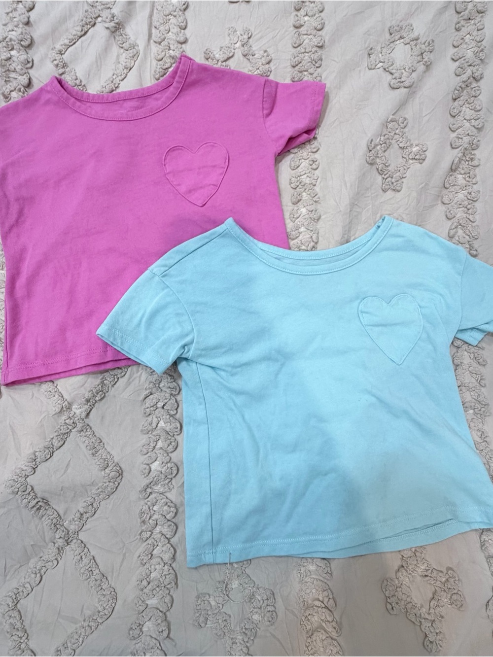 The Children's Place Pink & Light Blue Heart Pocket Short Sleeve Tee Set